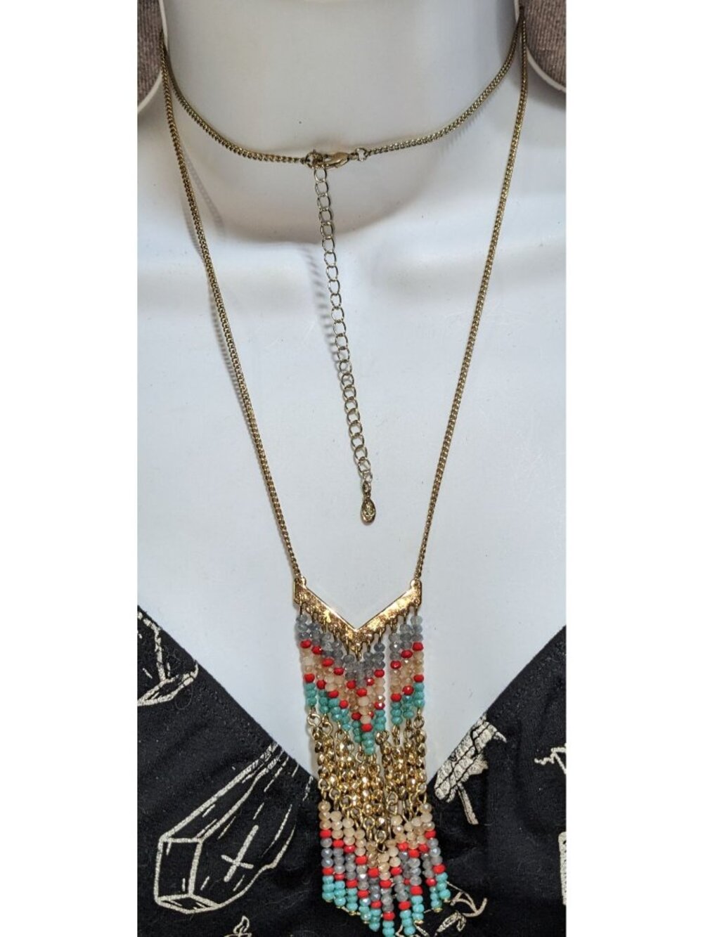 Vintage Boho Southwestern Premier Designs Beaded Fringe Necklace